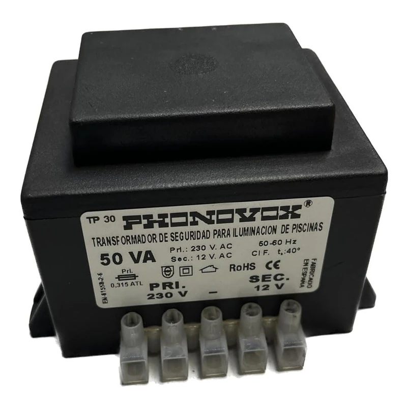 Pool Transformer 50VA 230/12V 50-60Hz IP-00 PHONOVOX TP31050 - Image 1