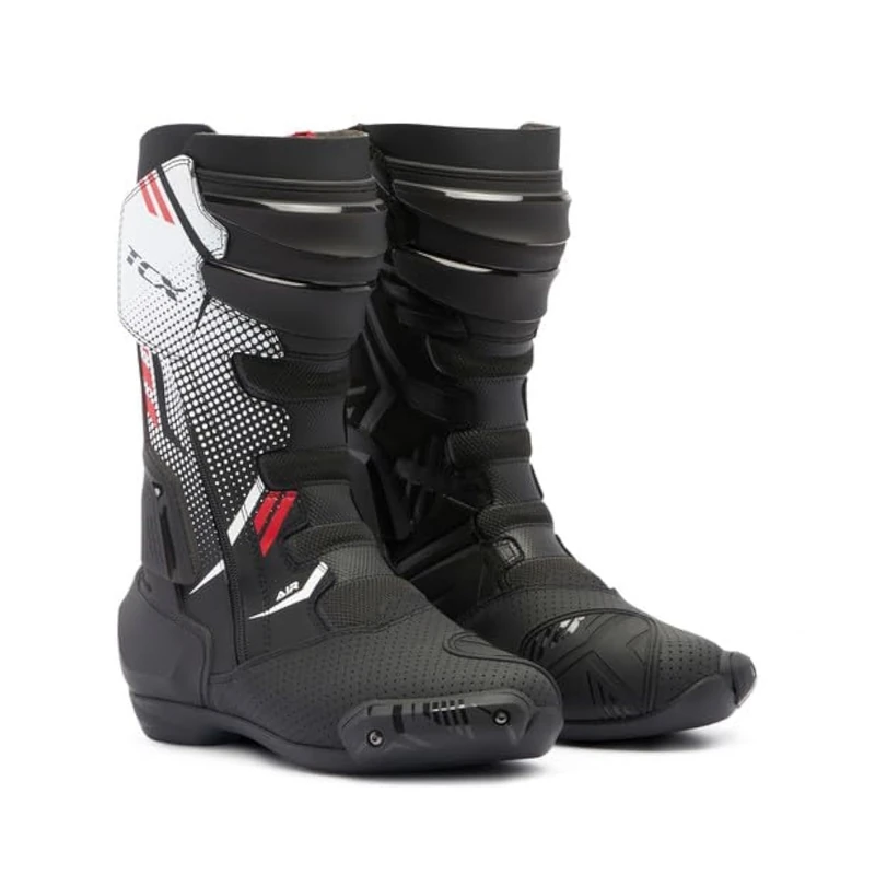 TCX - S-TR1 AIR, Men's Motorcycle Boot, with Laser Perforated Microfibre Upper, Side Elastic Zip and Velcro Closure, Black/White/Red