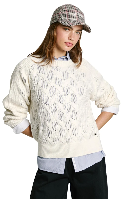 Pepe Jeans Women's Hedra Crew, Knitwear, White, L
