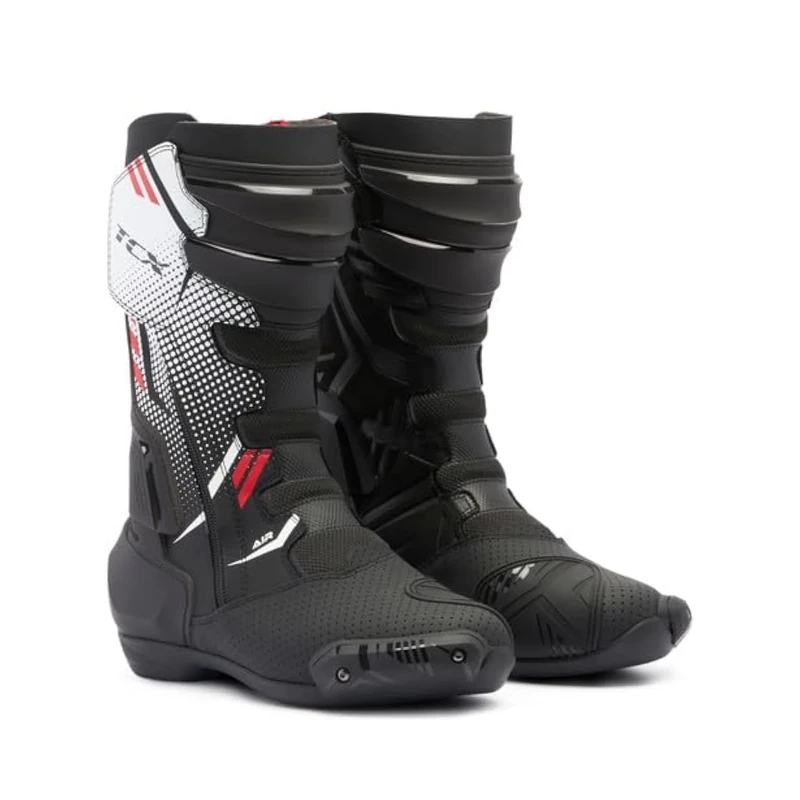 TCX - S-TR1 AIR, Men's Motorcycle Boot, with Laser Perforated Microfibre Upper, Side Elastic Zip and Velcro Closure, Black/White/Red