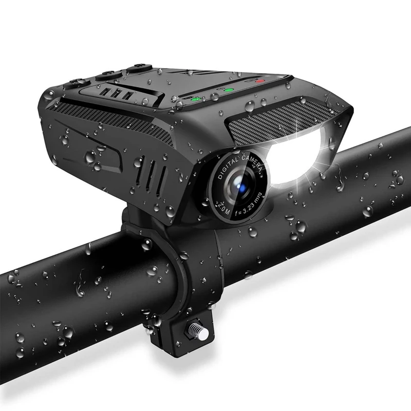 Nedis 3-in-1 Full HD Cycling Camera with Bike LED Head Light & Horn, 1080p 2MP, 600lm Night Mode, Waterproof, USB-C, 10hr Battery, MicroSD Slot – Black