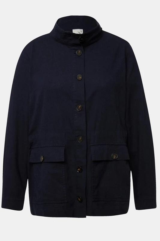 Ulla Popken Women's Leinenmix Jacke Stehkragen Blazer, Schwarz, 16-18