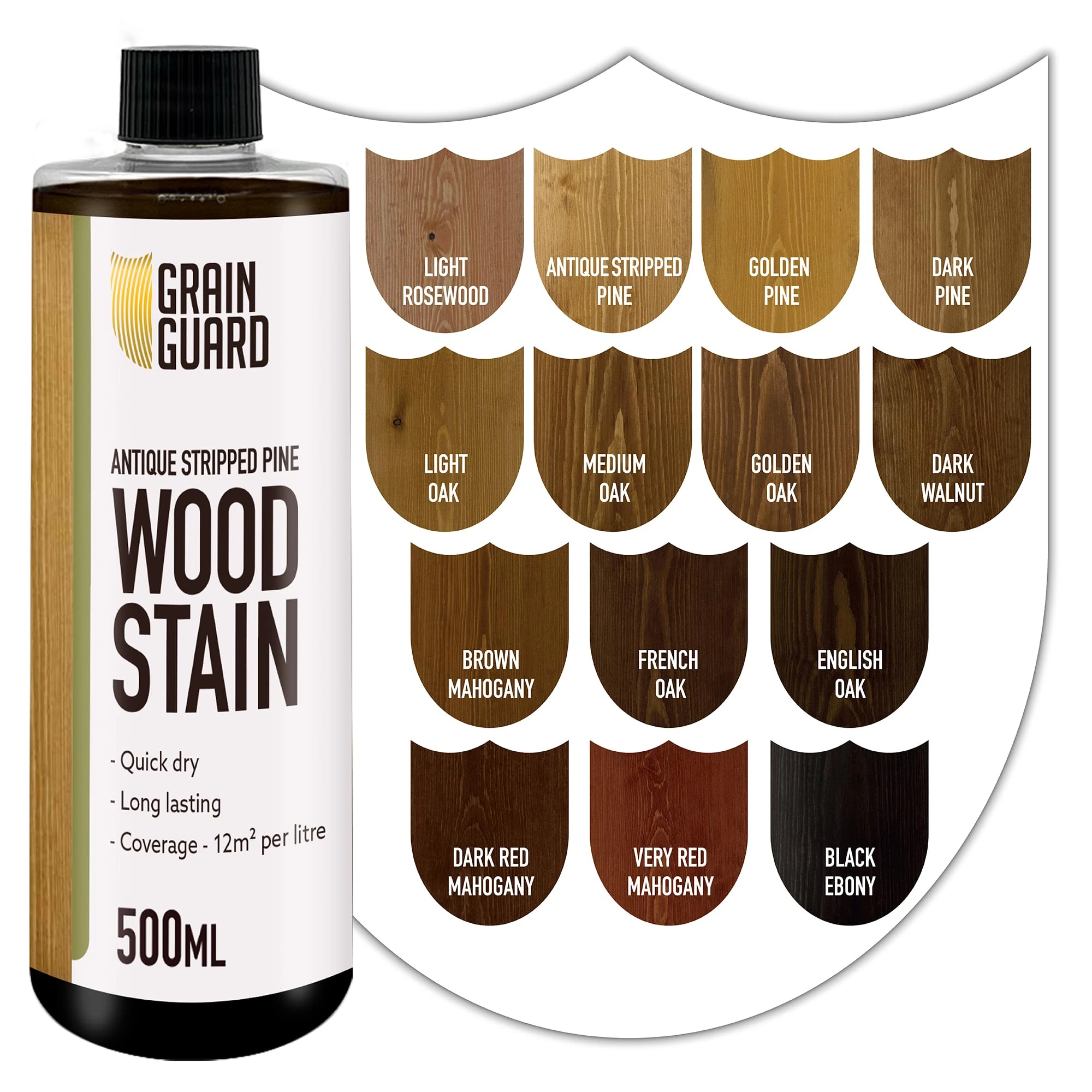 GRAIN GUARD Wood Stain Water Based | Antique Stripped Pine | 500ml | Interior Furniture Stain | Light & Dark Stains | Eco-Friendly & Non-Toxic Wood Dye | Easy Application | Quick Dry & Low Odour