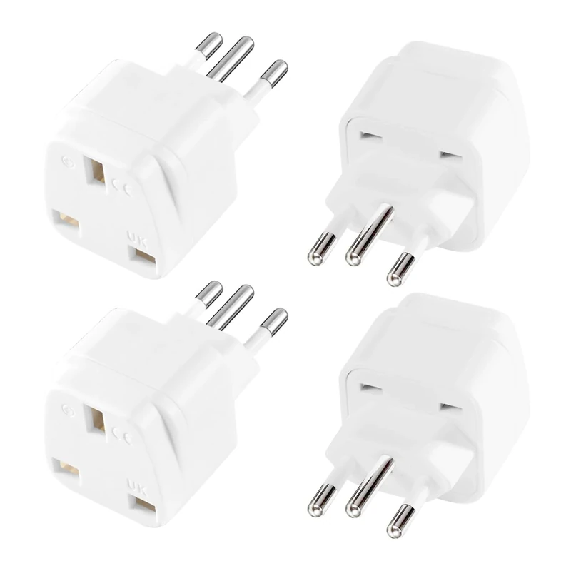HKFENG 4 Pack UK to Brazil Travel Plug Adapter, Brazil Plug Adaptor for UK to Brazilian Power Adaptor Type N (White 4 Pack)