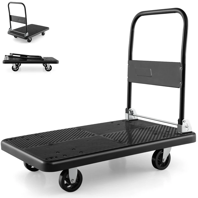 GiantexUK 200KG/400KG Folding Platform Trolley, Heavy Duty Sack Dolly Hand Truck with Wheels & Handle, Utility Flatbed Cart for Home Office Supermarket Warehouse Moving (92x60x87cm, 400kg)