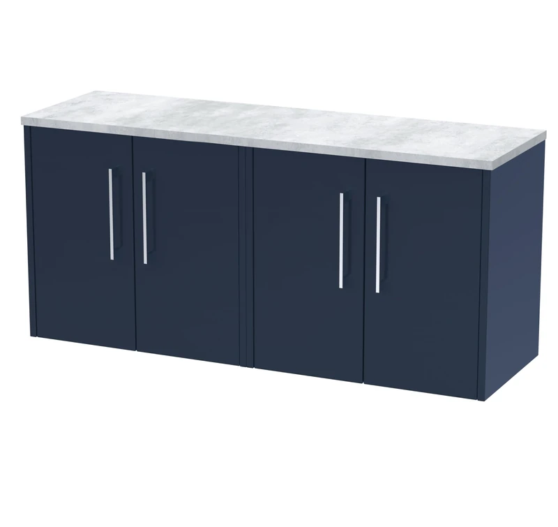 Hudson Reed JNU2923LBG2 Juno Modern Bathroom Wall Hung 4 Soft Close Door Vanity Unit and Bellato Grey Laminate Worktop, 1200mm, Midnight Blue