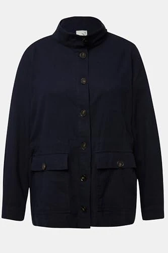 Ulla Popken Womenswear Plus Size Curvy Linen Blend Drawstring Jacket Marine 46+ 826656130-46+