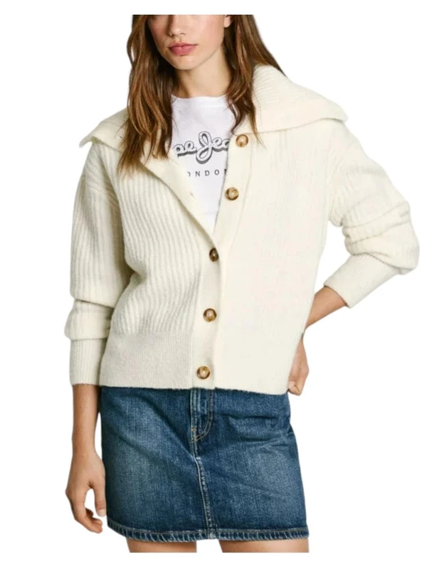 Pepe Jeans Women's Irma Cardigan, Sweater Cardigan, White, L