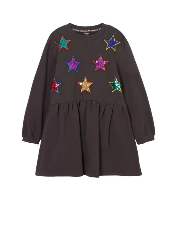 Desigual Girl's Girl Knit Dress Long Sleeve Dress, Black