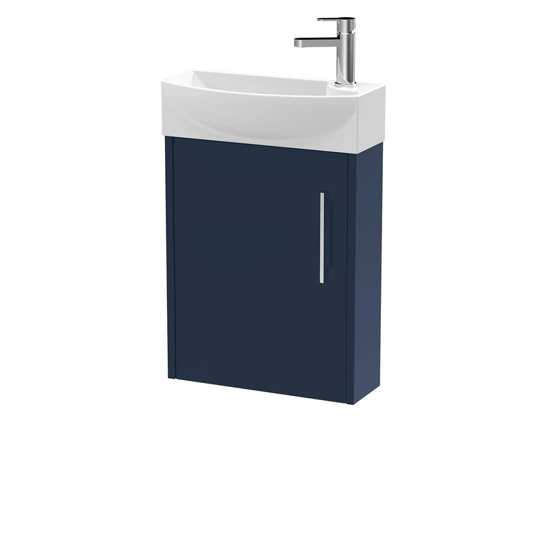 Hudson Reed JNU2961L Juno Modern Cloakroom Wall Hung 1 Soft Close Door Vanity Unit and Basin - Left Hand, 440mm, Midnight Blue