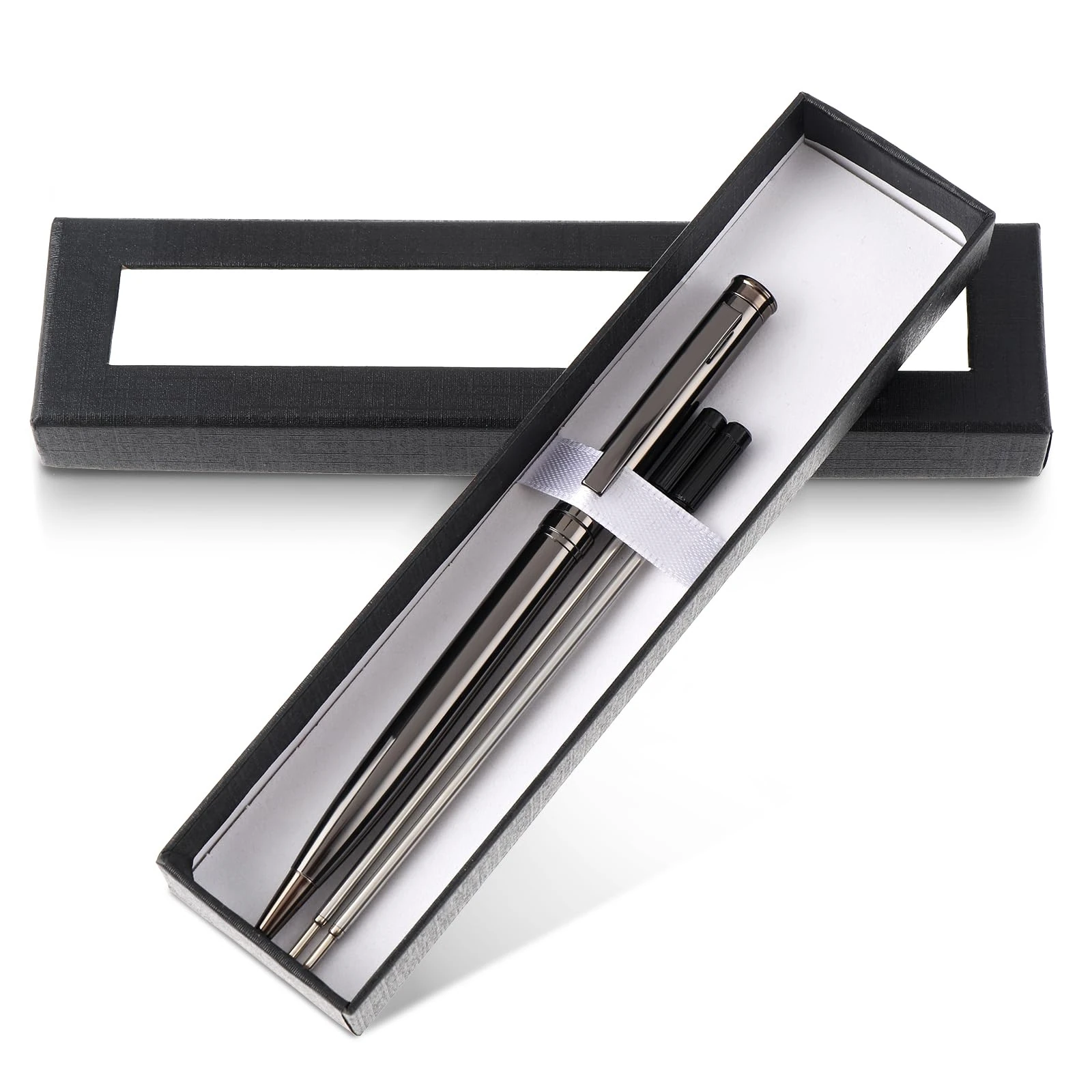 TIESOME Business Metal Ballpoint Pen, Luxury 0.5mm Ball Point Pens with 2 Pcs Ink Refills Twist Rollerball Pens Handwriting Gel Pens Gift Pen For Colleagues Family(Gray)