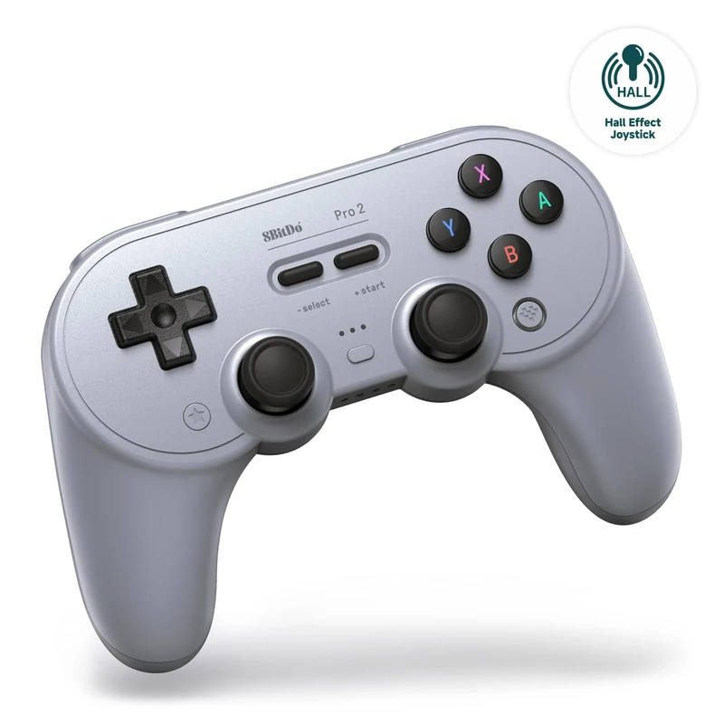 8Bitdo Pro 2 Bluetooth Controller for Switch, Hall Effect Joystick Update, Wireless Gaming Controller for Switch, Switch 2, PC, Android, and Steam Deck & Apple (Gray Edition)