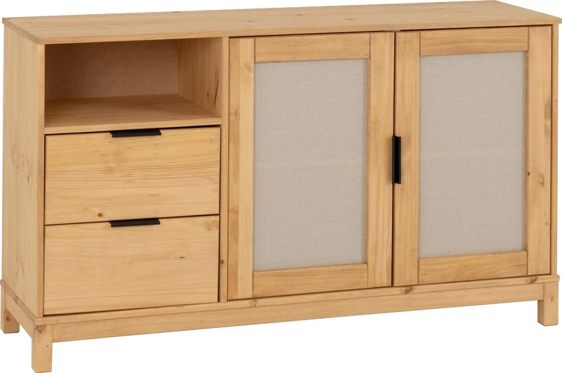 Seconique Corona Rattan 2 Door 2 Drawer Sideboard in Distressed Wax Pine/Rattan Effect