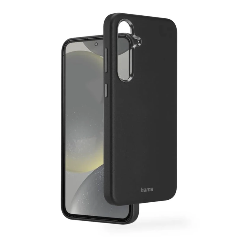 Hama Case for Samsung Galaxy S24 (Faux Leather, Metal, Elegant Mobile Phone Case for Back, Extra Protection for Camera and Display, Wireless Charging Compatible, Soft, Recycled) Black