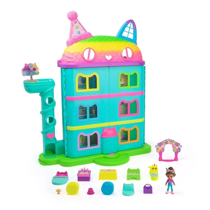 Gabby’s Dollhouse, 15-Piece Rainbow-Themed, Celebration Doll’s House, Toy Figures, Doll’s House Furniture and 6 Sound Effects, Kids’ Toys for Girls and Boys 3+