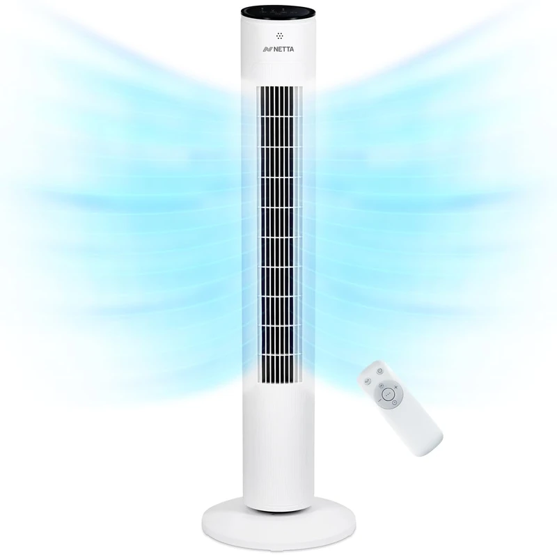 NETTA 42 Inch Tall Tower Fan - Quiet Bladeless Tower Fan with Remote Control & LED Display – 3 Wind Modes, 3 Speed Settings, 7-Hour Timer & 60° Oscillation - Electric Fan for Home & Office - White