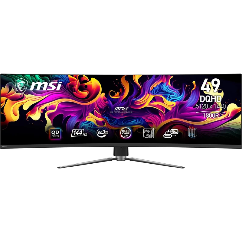 MSI MPG 491CQP QD-OLED 49 Inch DQHD Curved Gaming Monitor-5120x1440(32:9) Quantum Dot OLED Panel,144Hz/0.03ms,99.28% DCI-P3,ΔE≤2,DisplayHDR True Black 400, KVM-DP 1.4a,HDMI 2.1,USB Type C(PD:90W)