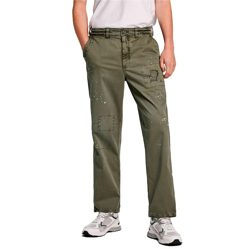 Pepe Jeans Men's Relaxed Distressed Pants -N, Trouser, Green, 38W