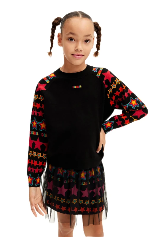 Desigual Girl's GIRL FLAT KNIT PULLOVER LONG SLEEVE Sweatshirt, Black
