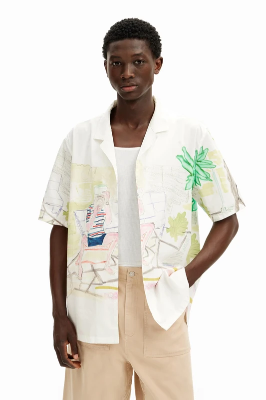 Desigual CAM_Alphonse, 1000 Blanco, XL, White, Collar Size: 17.5