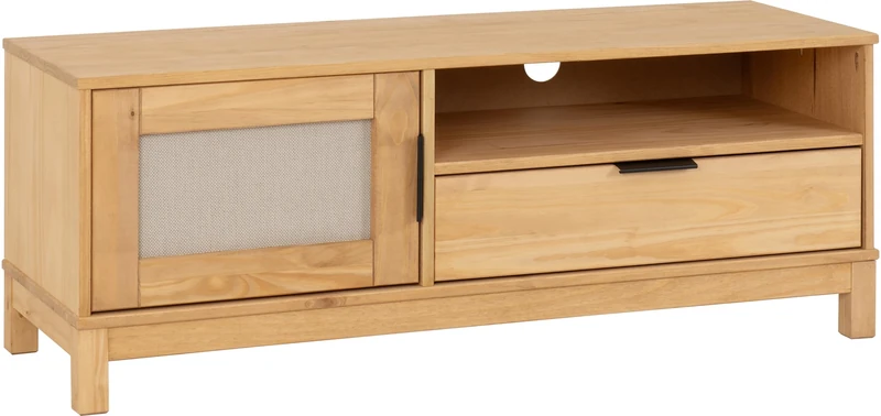 Seconique Corona Rattan 1 Door 1 Drawer TV Unit in Distressed Wax Pine/Rattan Effect