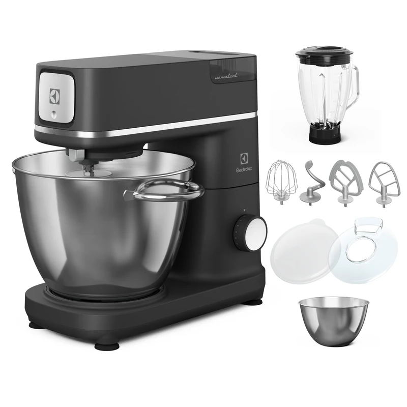 Electrolux Kitchen Assistant, E6KM1-8BPT, Kitchen Machine with 6 & 4 Litre Bowls, With Kitchen Whisk and Blender, 1200W, Stainless Steel, Black Pearl