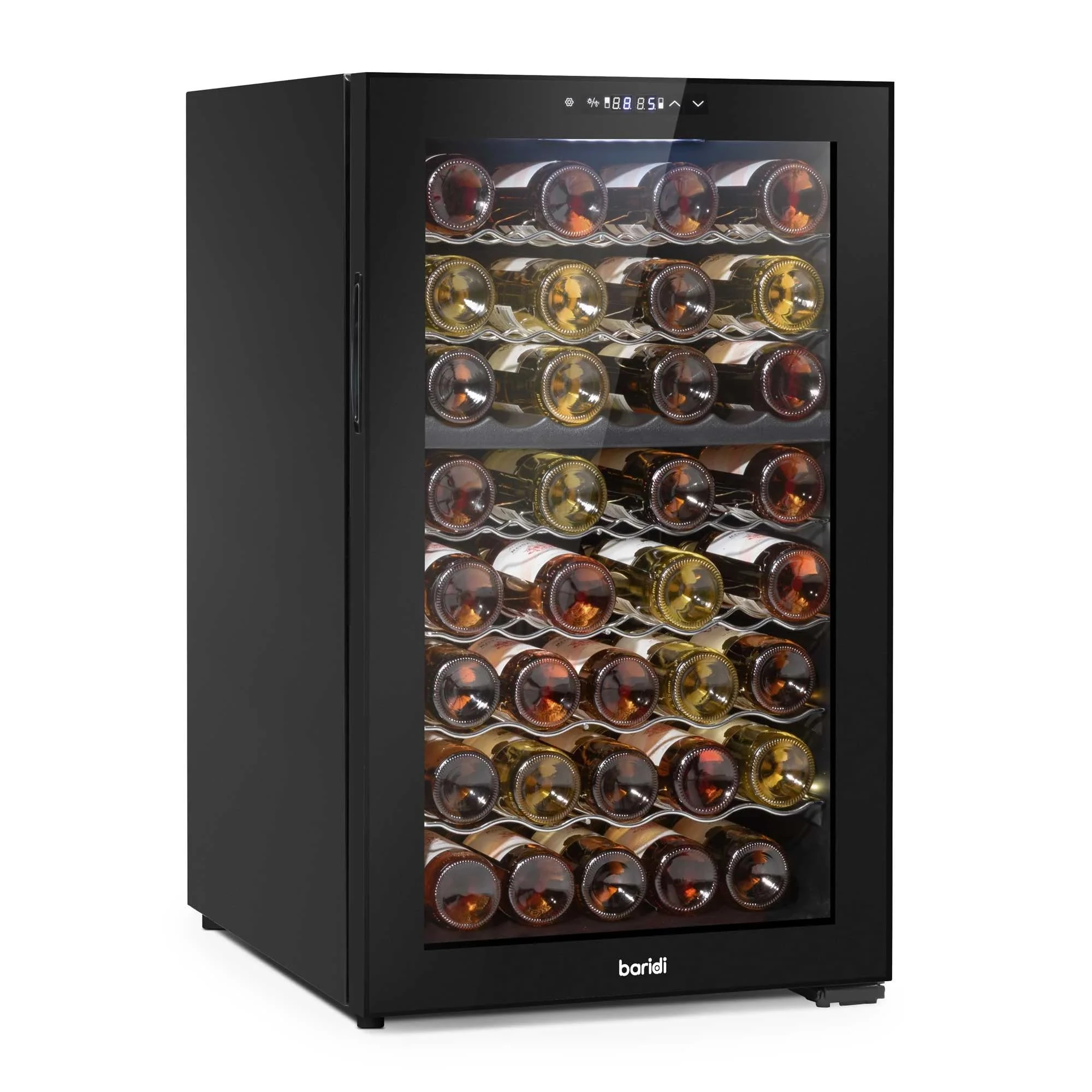 Baridi 52 Bottle Dual Zone Wine Cooler, Fridge with Digital Touch Screen Controls, Wire Shelves & LED Light, Black - DH236