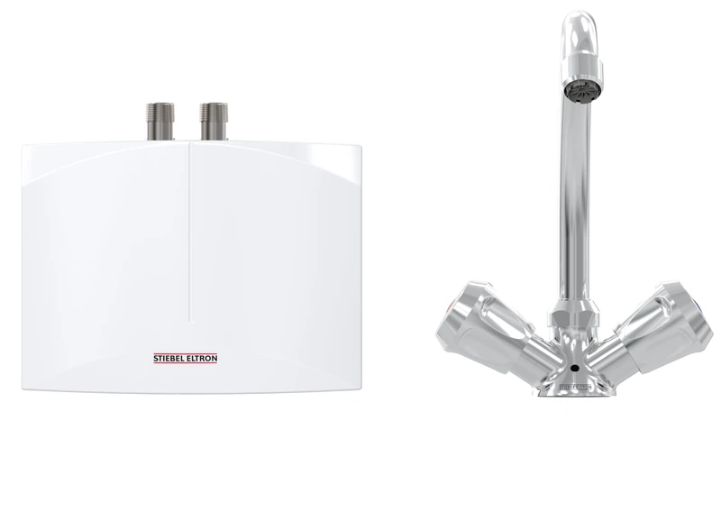 STIEBEL ELTRON Hydraulic Mini Flow Heater DNM 3 + MAZ with 2 Handles Fixture for Basin, 3.5 kW, with Plug 230 V, VDE Tested, 205969