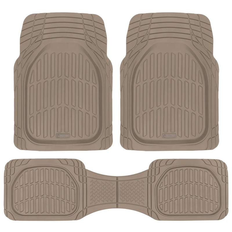 Carbella Heavy Duty Rubber 4-Piece Beige Car Floor Mats - Universal Trimmable All-Weather Car Accessories - Girl Car Accessories for Women & Cute Car Mats for Women for Girly Car Decor, Truck, & SUV
