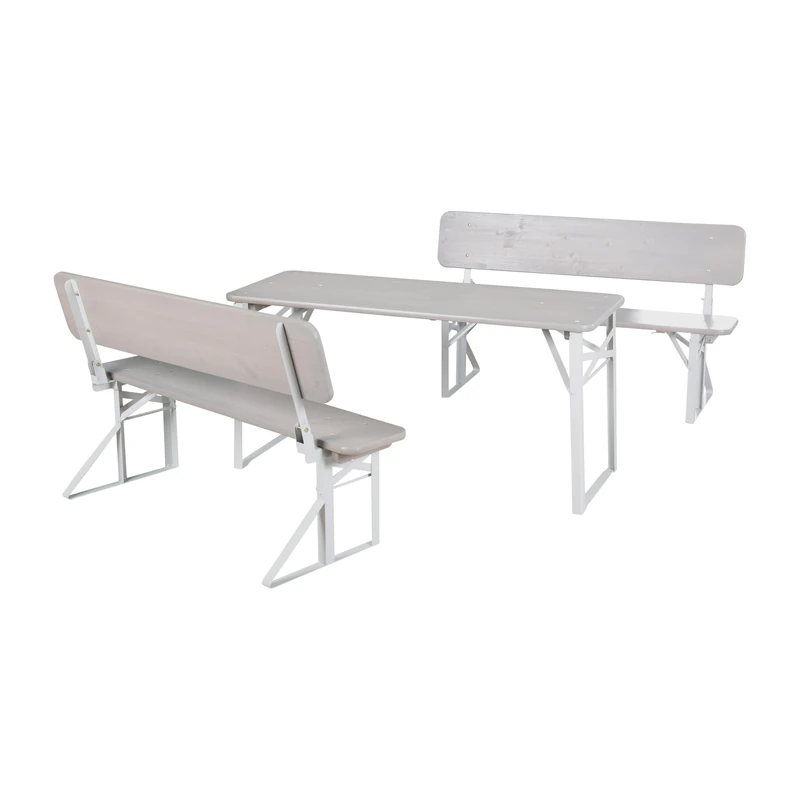 roba Outdoor Party Bench Set for Children - Children's Seating Group with Wooden Backrest - 2 Benches + 1 Table - Foldable Camping Furniture from 24 Months - FSC Certified - Grey Lacquered - Image 1