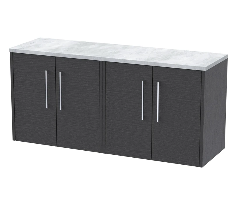 Hudson Reed JNU2223LBG2 Juno Modern Bathroom Wall Hung 4 Door Vanity Unit and Bellato Grey Laminate Worktop, 1200mm, Graphite Grey Woodgrain