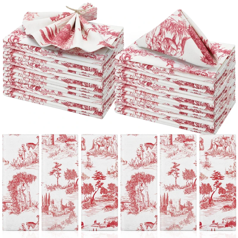 VitalCozy Cloth Napkins 15 x 15 Inch Reusable Soft Fabric Napkins Washable Plants Floral Square Napkin Cotton Dinner Towel Decorative for Summer Fall Party(Countryside,24 Pcs) - Image 1