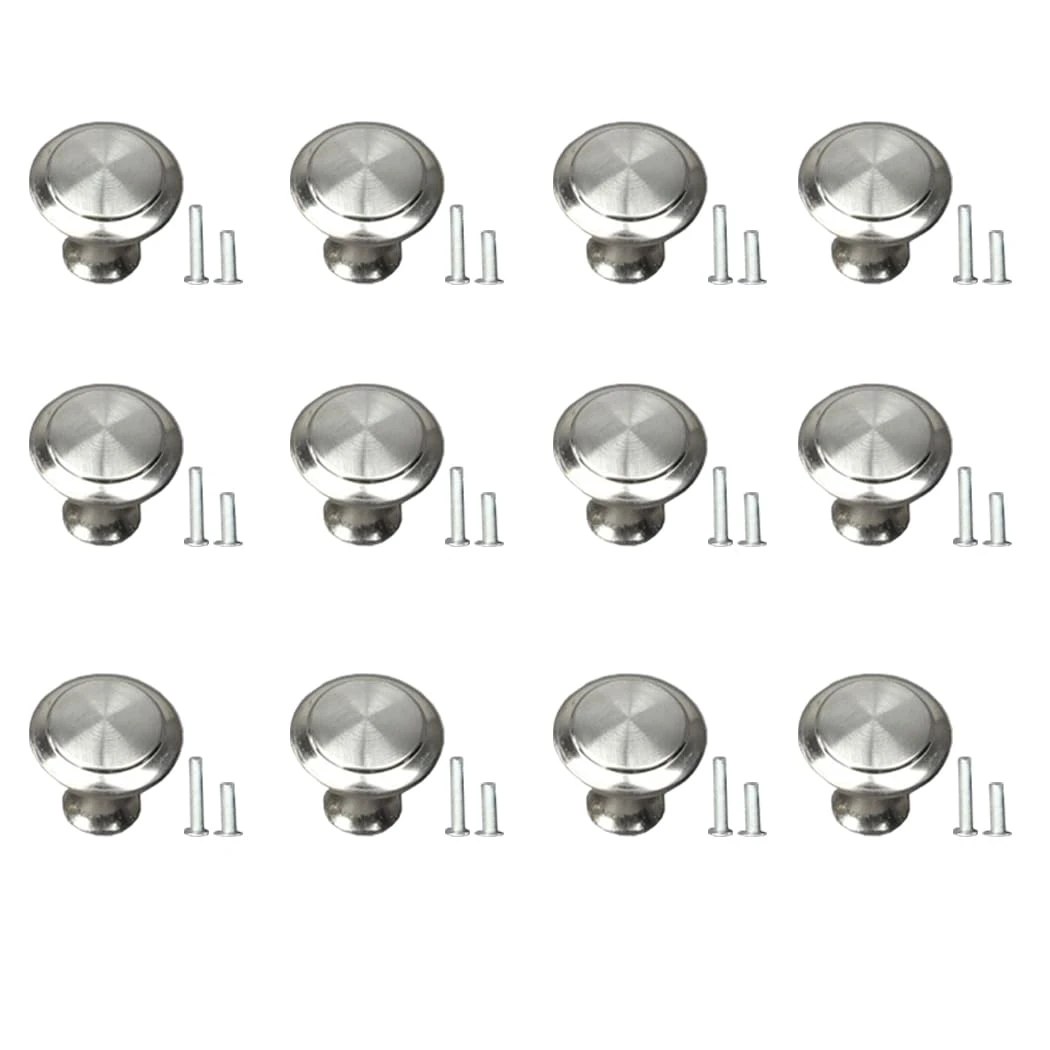 Gendewiner 12 Pack Cabinet Door Knobs Stainless Steel 27mm Diameter Metal Round Drawer Wardrobe Pull Handles with 24 Screws for Cupboard Wardrobe Furniture, Silver