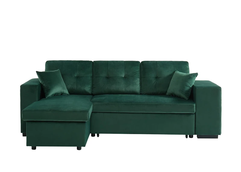 BAÏTA ALPAGO Convertible and Reversible 4-Seater Green Velvet Corner Sofa - Image 1