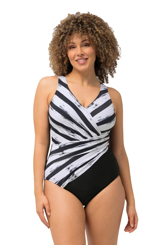 Ulla Popken Women's Swimsuit Dana Bock Stripes One Piece, Black, 24