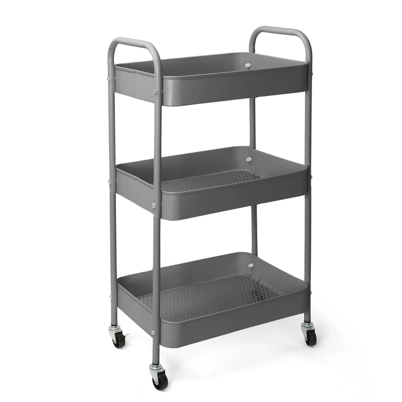 Clarisworld Storage Cart with 3-tier Rolling Utility Trolley with Lockable Wheels and handles Space-Saving Shelf Rack for Multi-Purpose Shelving Organiser for Home, Office, Easy Assembly (Grey)