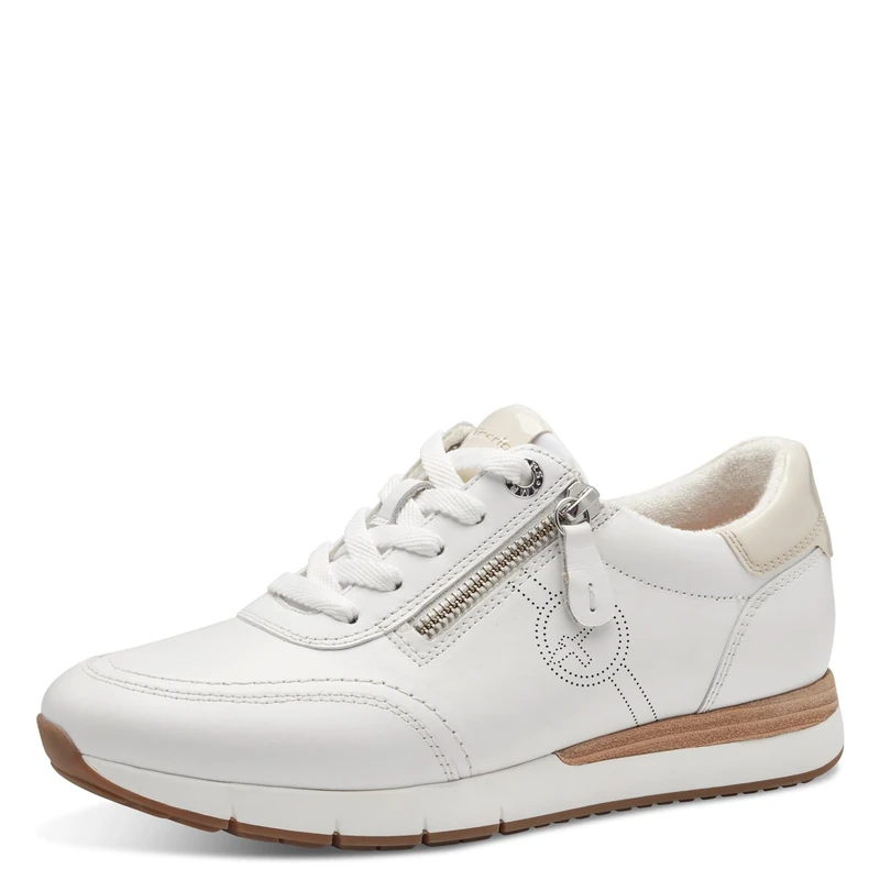 Tamaris Comfort Women’s Flat Sneakers Lace-Up with Zip, White Nappa, 4 UK