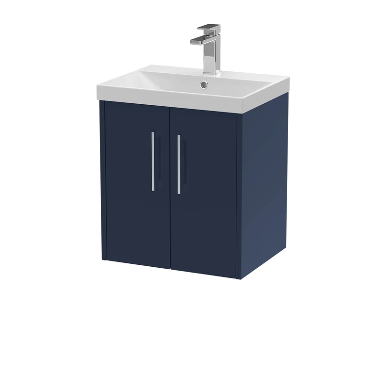 Hudson Reed JNU2921D Juno Modern Bathroom Wall Hung 2 Soft Close Door Vanity Unit and Thin-Edge Basin, Midnight Blue
