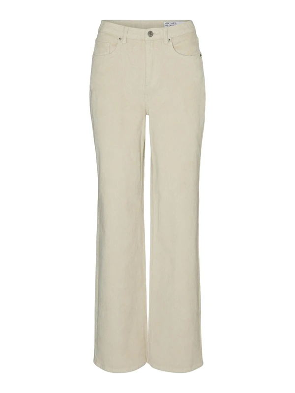VERO MODA VMTESSA HR Wide Corudroy Pants, Oatmeal, 29W x 32L - Image 1