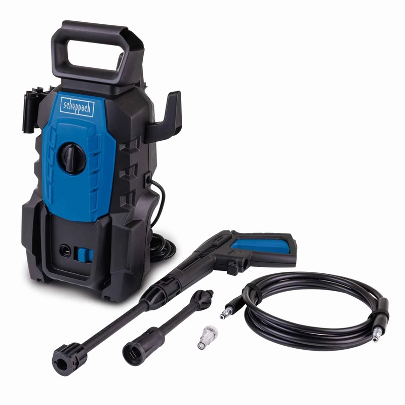 Scheppach HPC1400 Electric Pressure Washer, 1400W, 110 Bar, 390 L/h, 3m Hose, Compact Jet Washer with Quick-Connect Accessories for Cars, Patios and Garden Furniture