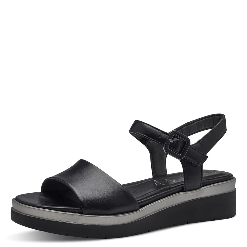 Tamaris Comfort Women’s Flat Leather Sandals with Velcro, Black Uni, 10,5 UK