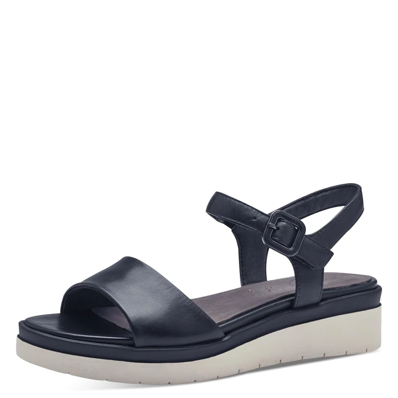 Tamaris Comfort Women’s Flat Leather Sandals with Velcro, Navy, 9,5 UK