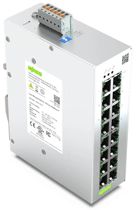 WAGO Industrial Switch 852-1816, with 16 10/100/1000 Mbit/s ETHERNET Ports Autonegotiation and Front-Panel Diagnostic LEDs, Supports up to 8000 Absolute MAC Addresses