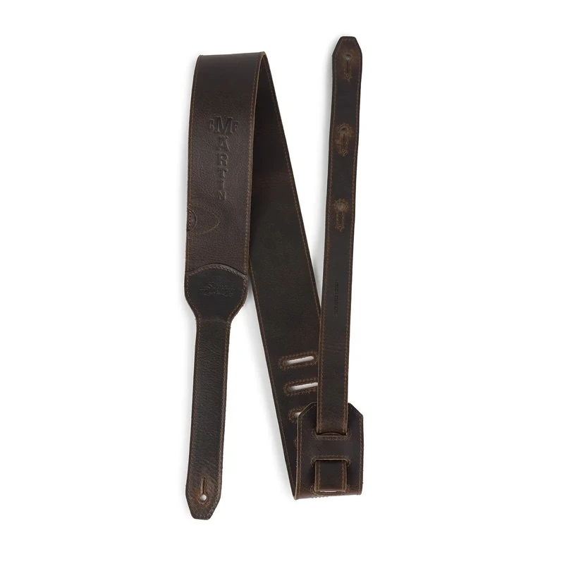 C F Martin Guitar Strap - Luxe Saddleback Full Grain Leather Dark Brown