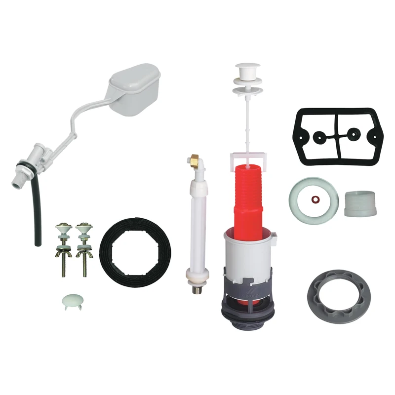 Wirquin D'eau wc mécanisme Chasse Robinet flotteur à Levier latéral, gris et Rouge 10724086 Toilet Cistern Complete Mechanism Simple Flush with MXS Pull & Float Valve with Side Lever F12, Grey and Red