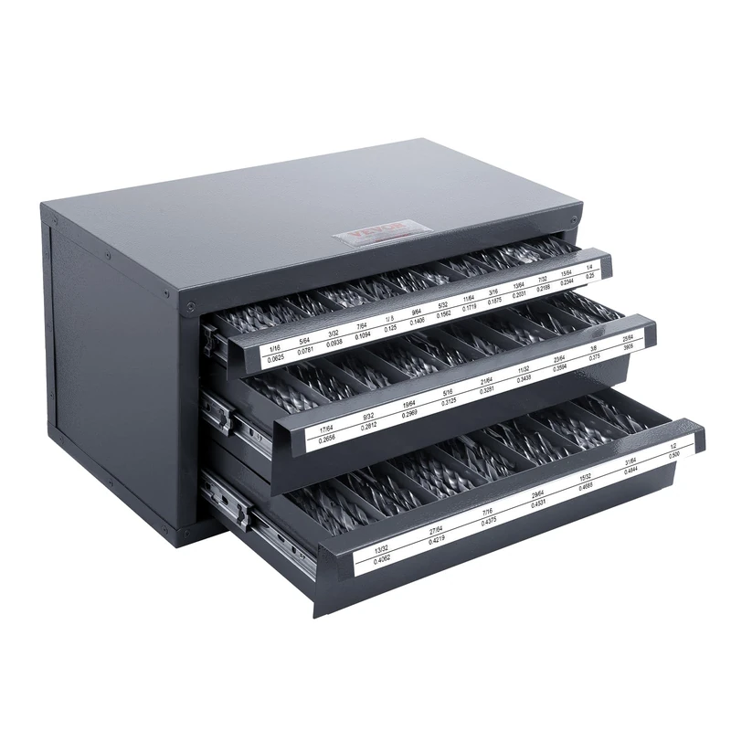 VEVOR Drill Bit Dispenser Cabinet, Three-Drawer Drill Bit Organizer Cabinet for 1/16" to 1/2", Thick Steel Dispenser Organizer with Labels, Quick Size Identification, Stackable for Efficient Storage