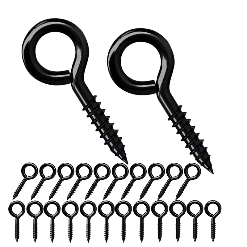 Qrity 20pcs 35mm Black Eyelet Screws - Self Tapping Ceiling Hook Set