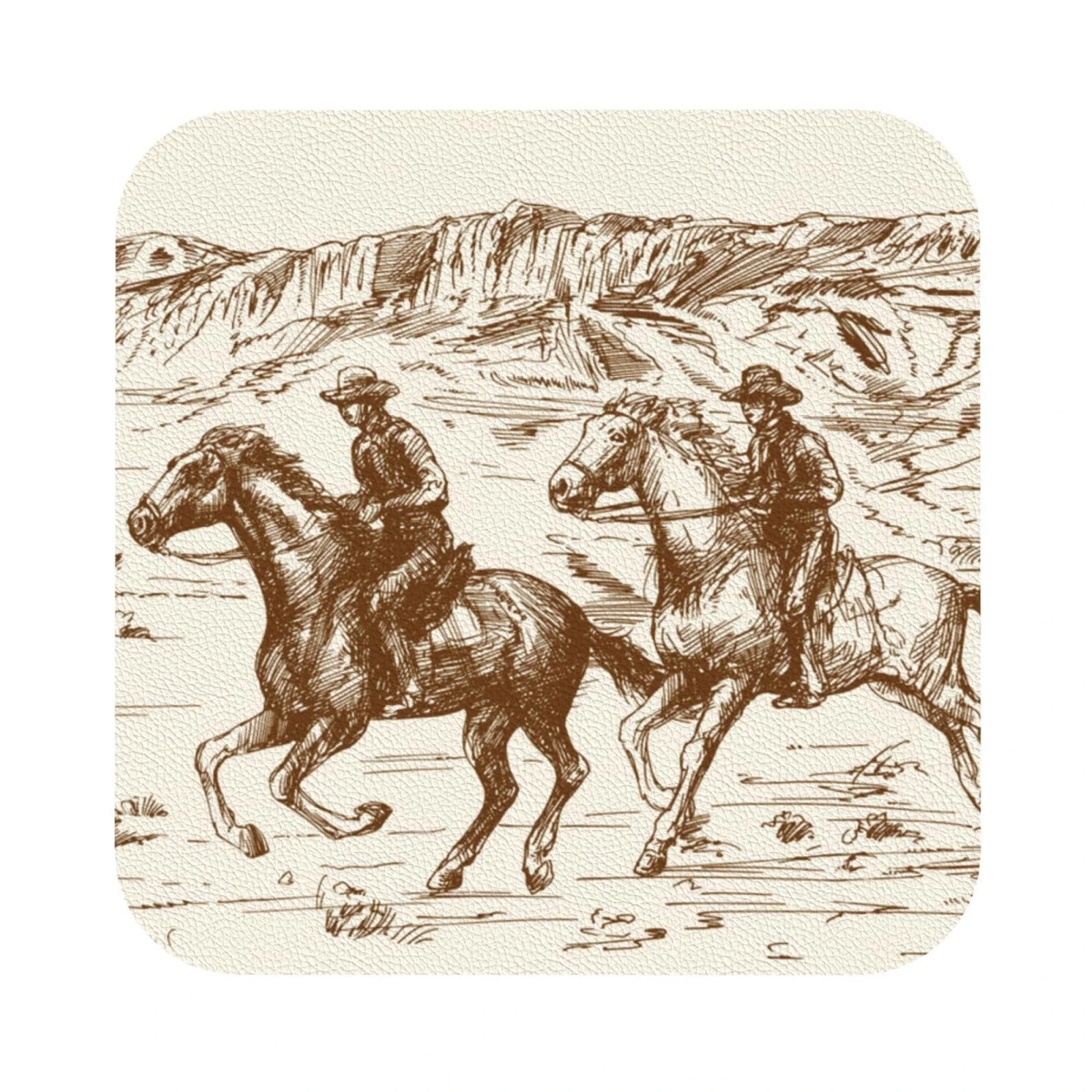 Pevtufa Western Desert Cowboys Leather Coasters for Drinks Sets 4 Pcs Drink Table Cup Coasters for Living Room Kitchen Bar Coffee Decor