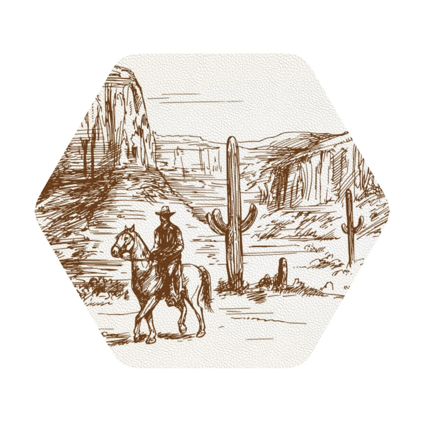 Pevtufa Western Desert Cowboys Leather Coasters for Drinks Sets 4 Pcs Drink Table Cup Coasters for Living Room Kitchen Bar Coffee Decor