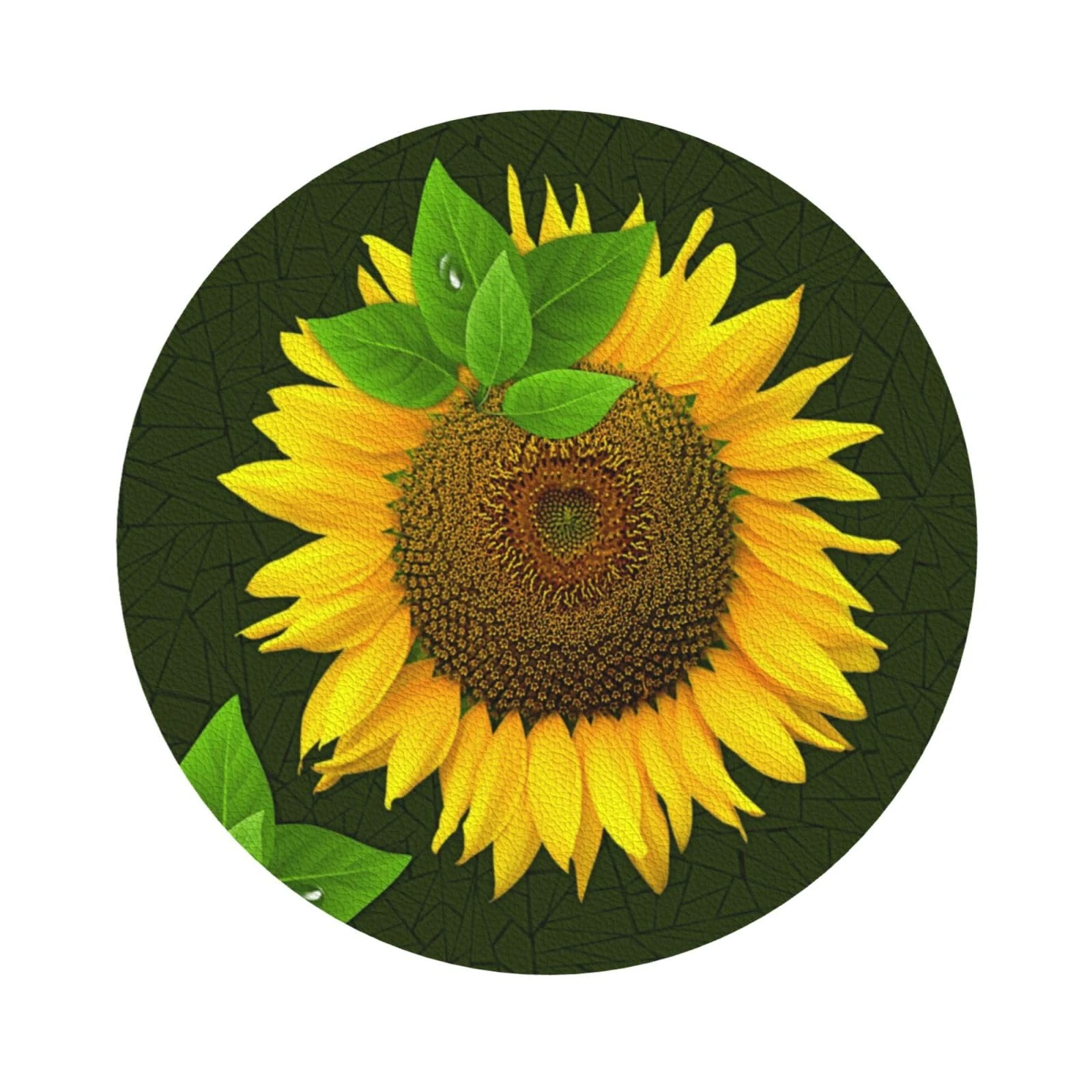 Pevtufa Sunflower Leather Coasters for Drinks Sets 4 Pcs Drink Table Cup Coasters for Living Room Kitchen Bar Coffee Decor